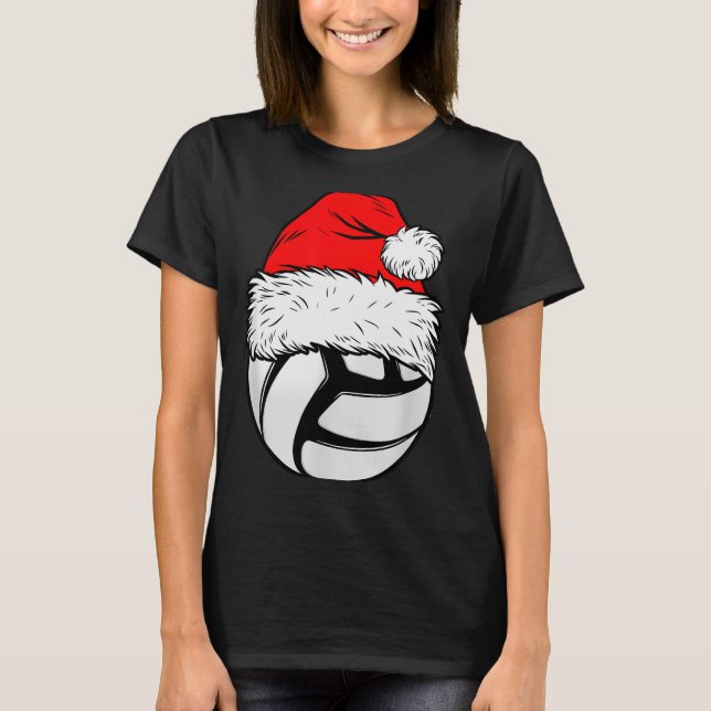 Camiseta Christmas Volleyball Ball Santa Hat Xmas Matching  (Frente)