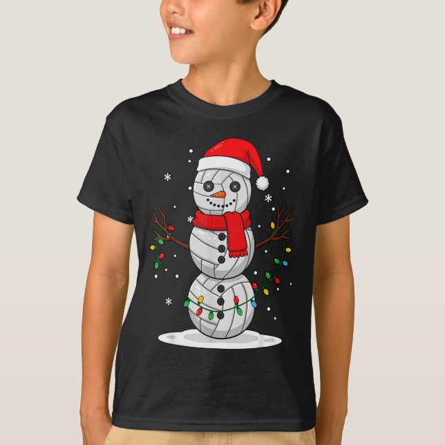Camiseta Christmas Volleyball Snowman Santa Hat Funny Holid (Frente)