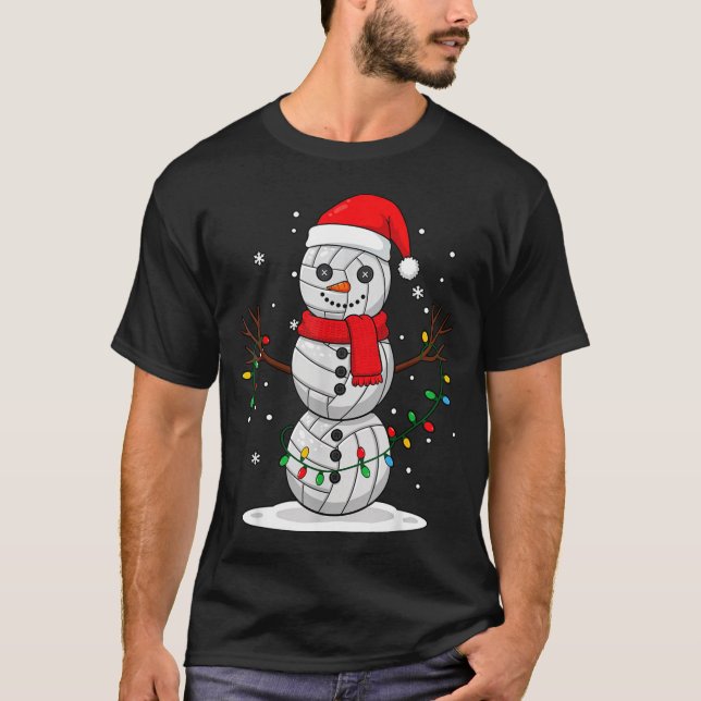 Camiseta Christmas Volleyball Snowman Santa Hat Funny Holid (Frente)
