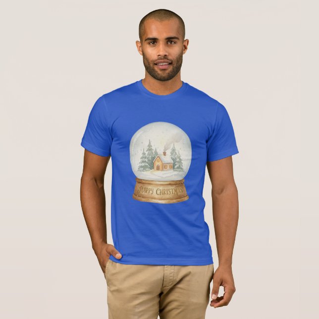Camiseta Christmas Watercolor Snow Globe Cabin T-Shirt (Frente Completa)