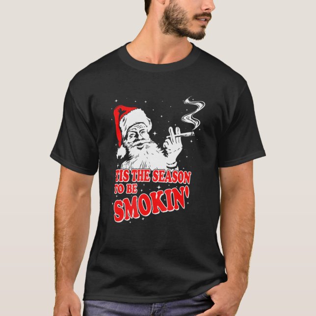 Camiseta Christmas Weed With Santa Claus Smoking  Weed (Frente)