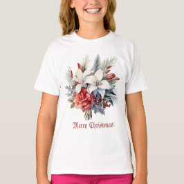 Camiseta Christmas White Red Flowers Holidays Elegant