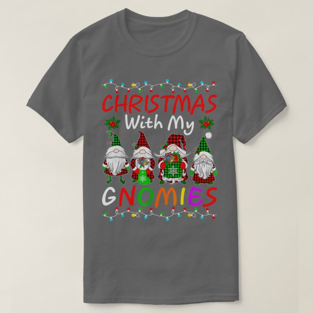 Camiseta Christmas With My Gnomies Funny Friend Xmas Light  (Frente do Design)