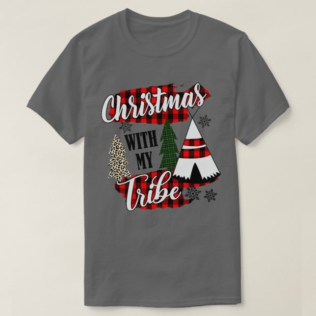 Camiseta christmas with my tribe pajama family leopard  (Frente do Design)