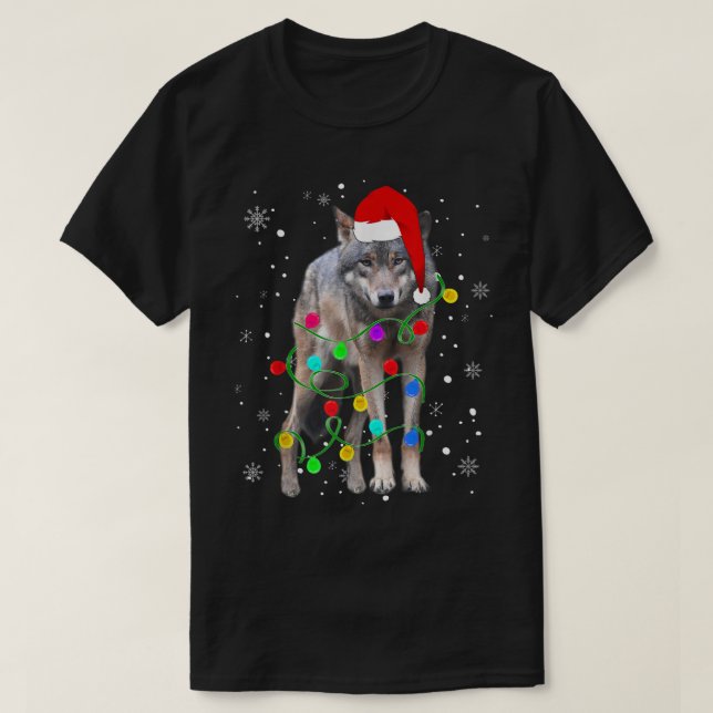 Camiseta Christmas Wolf | Festive Holiday Lights Design (Frente do Design)