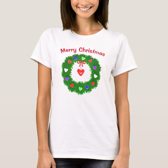 Camiseta Christmas Wreath of Hearts (Frente)