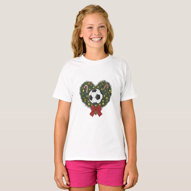 Camiseta Christmas Wreath with Soccer Ball (Frente Completa)