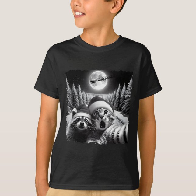 Camiseta Christmas Xmas Holiday Funny Cat Taking Selfie Rac (Frente)