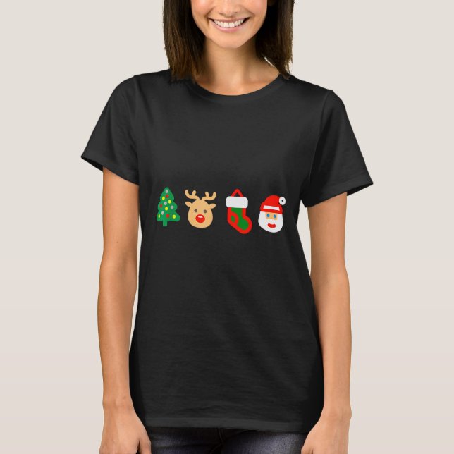 Camiseta Christmas Xmas Santa, Tree, Stocking, Reindeer Des (Frente)