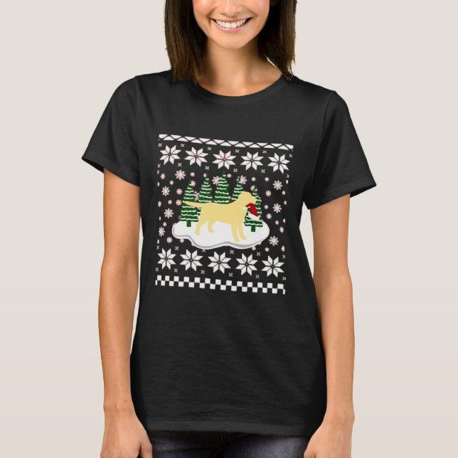 Camiseta Christmas Yellow Labrador Silhouette Santa Hat Cla (Frente)