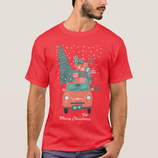 Camiseta Christmasree And Gifts In A Car Ho Ho Ho Happy fri