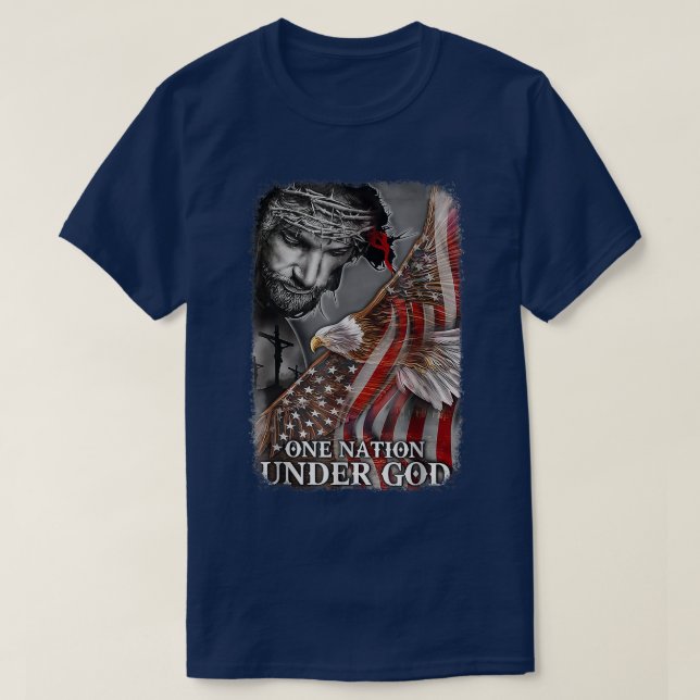 Camiseta Christtian One Nation Sob Deus Eagle American Jes (Frente do Design)