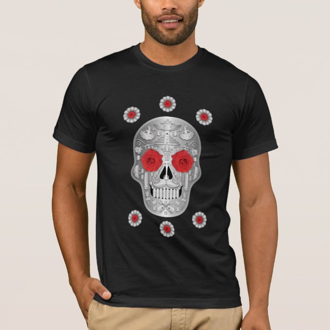 Camiseta Chrome Calavera (Rosa vermelha) Bebê Bodycase (Frente)