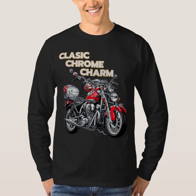 Camiseta Chrome Clássico de Moto de Biker - Camisa-Charme (Frente)