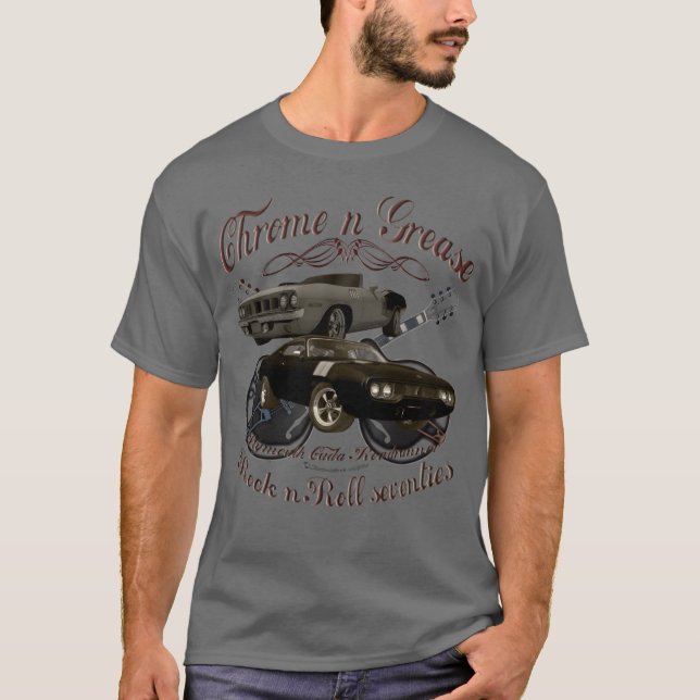 Camiseta Chrome n Grease 70s Plymouth muscle car oldtimer g (Frente)