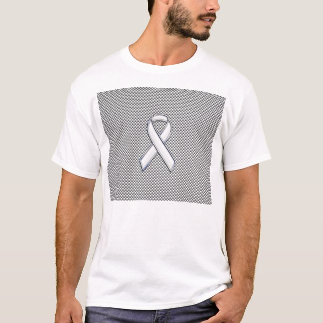 Camiseta Chrome White Ribbon Awarness Decor de fibra de car (Frente)