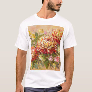 Camiseta Chrysanthemum Meadow: Pintura À Mão Acrílica.
