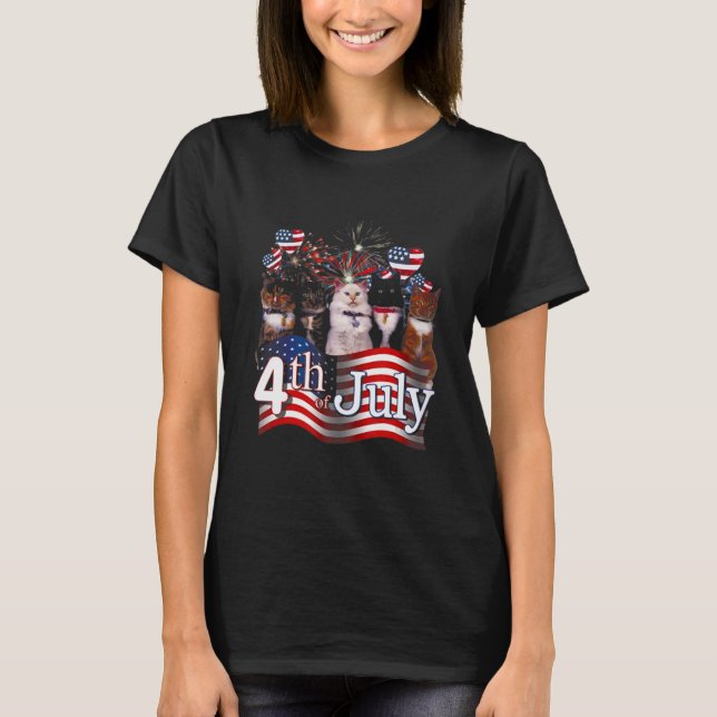 Camiseta Chubby Cat American Flag 4 De Julho (Frente)