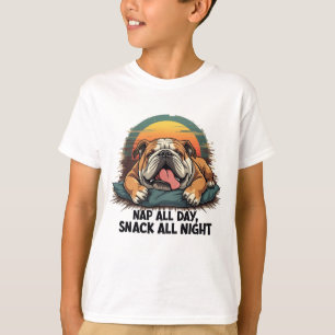 Camiseta Chubby English Bulldog Nap And Snack