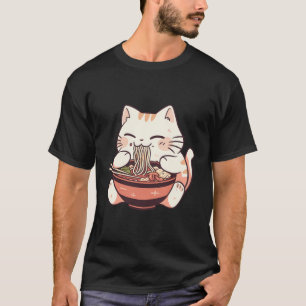 Camiseta Chubby Neko Anime Gato Comendo Ramen Cute