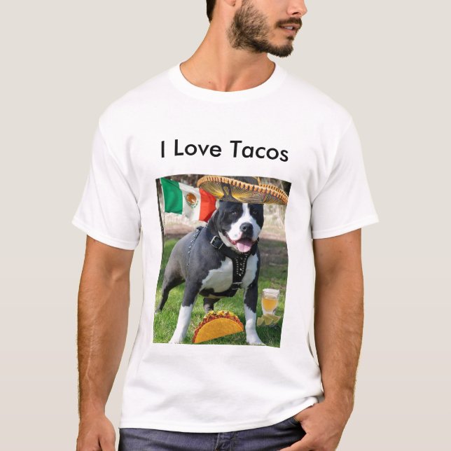 Camiseta chuck3_pitbull, eu amo o Tacos (Frente)