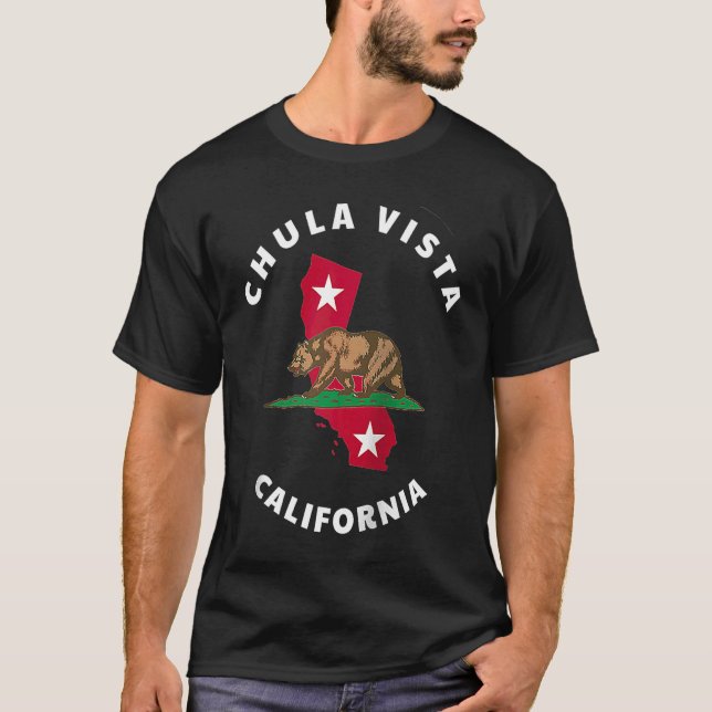 Camiseta Chula Vista California CA Flag and Bear Badge Souv (Frente)