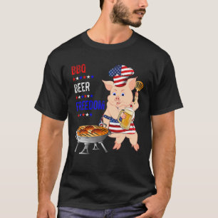 Camiseta Churrasco Beer Freedom Pig American Flag Apron Gri