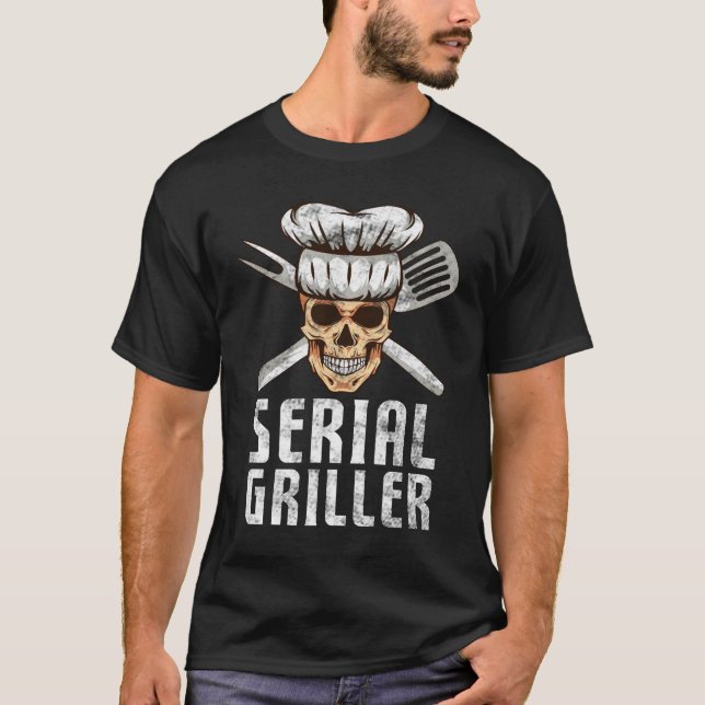 Camiseta Churrasco de Griller Serial Engraçado Design (Frente)