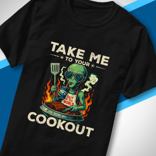 Camiseta Churrasco Divertido de Alienígena Churrasco Retrô 