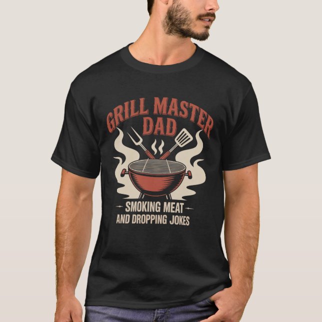 Camiseta Churrasco Funny Emblem do Pai mestre Retro Grill (Frente)