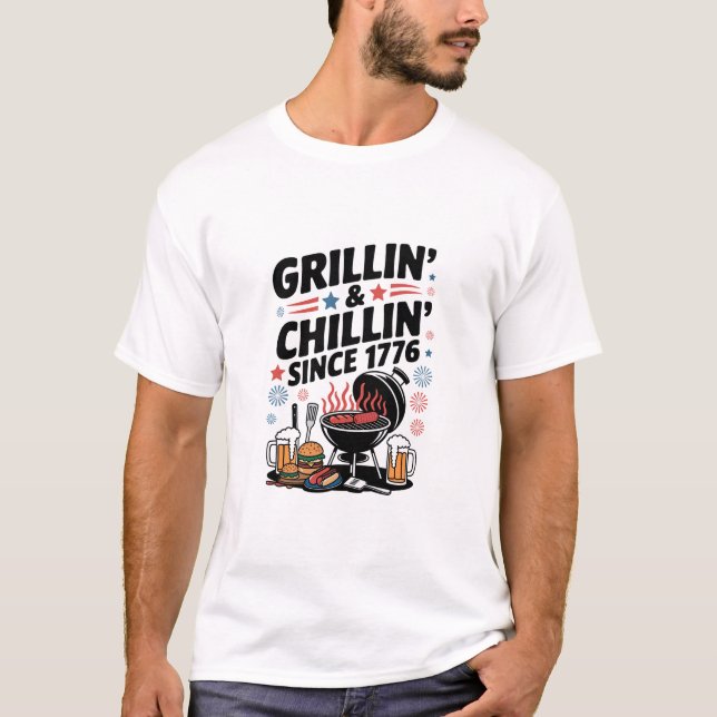 Camiseta churrasco "Grillin' & Chillin' Desde 1776" (Frente)