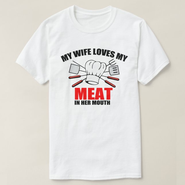 Camiseta CHURRASCO, minha esposa ama minha carne. (Frente do Design)