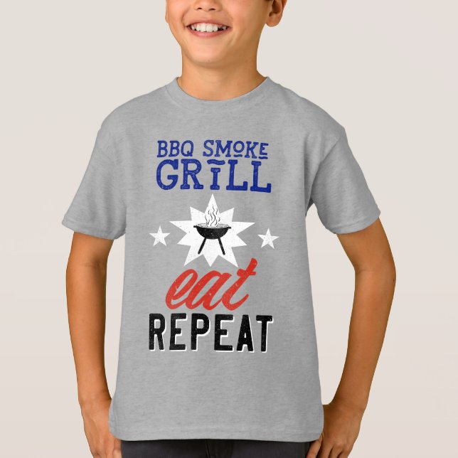 Camiseta CHURRASCO Smoke Grill EAT REPEAT Vintage rustic (Frente)