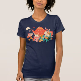 Camiseta Chuseok - Médio do outono - Bule e coelhinhos