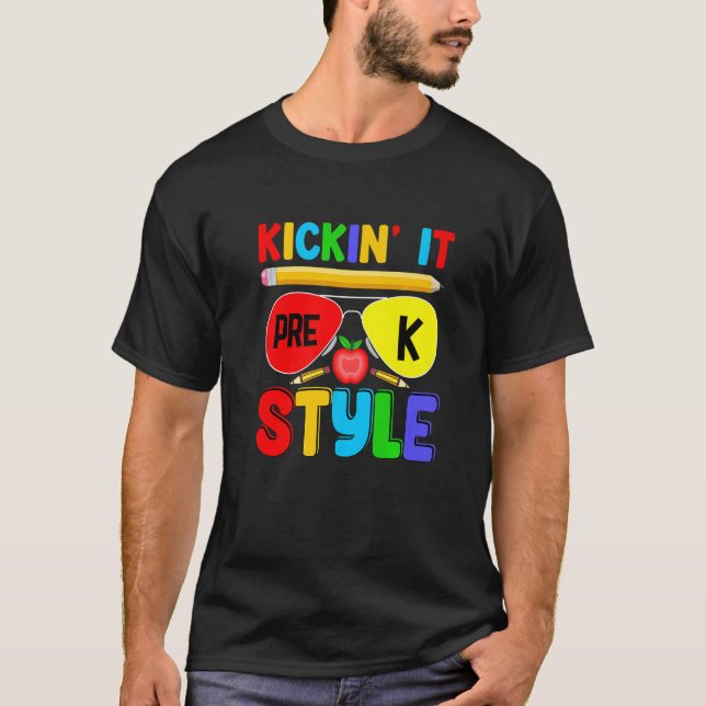 Camiseta Chute o estilo Pré K de volta às crianças de profe (Frente)