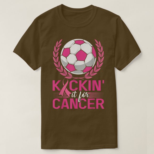 Camiseta Chute-o para Cancer Futebol Rosa Fita Fita Mama (Frente do Design)