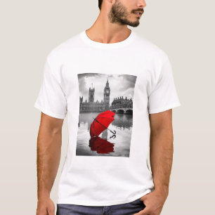 Camiseta Chuva de Londres: Guarda-chuvas Vermelho pelos Tâm
