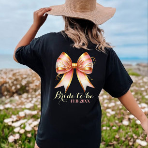 Camiseta Chuva de Noiva com Laço Floral Dourado e Rosa