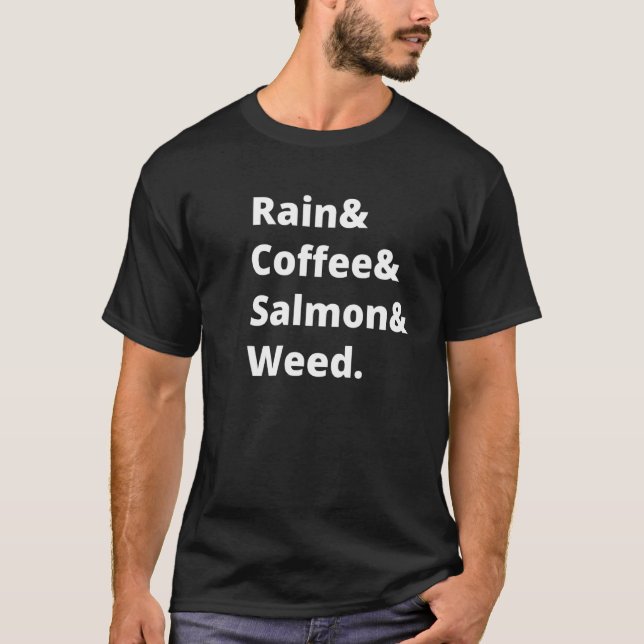 Camiseta Chuva E Café E Salmão E Erva Seattle Portla (Frente)
