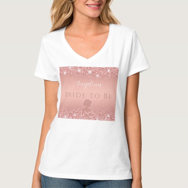 Camiseta Chuveiro de Noiva Elegante Rosa Dourado Luxo Brilh (Frente)