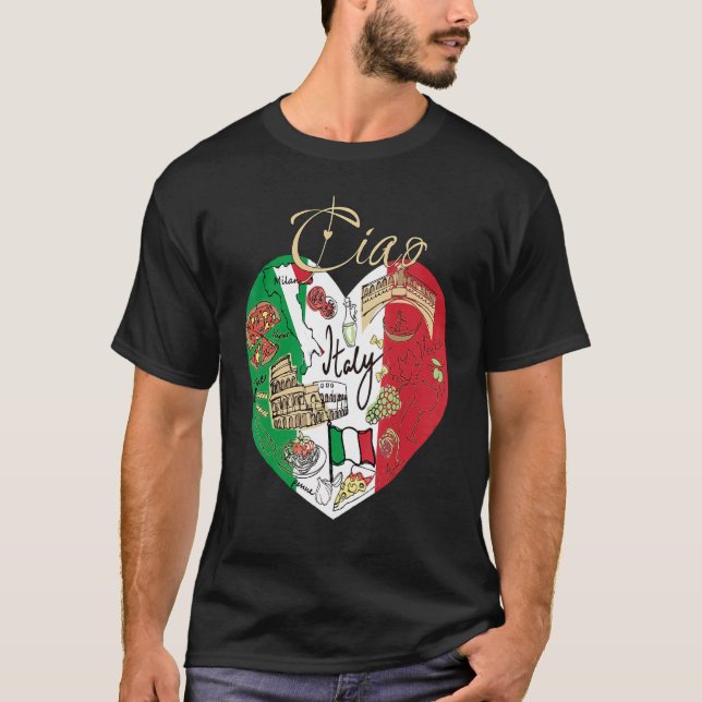 Camiseta Ciao Itália Fofo Itália Fofo Sinalizador Gráfico C (Frente)