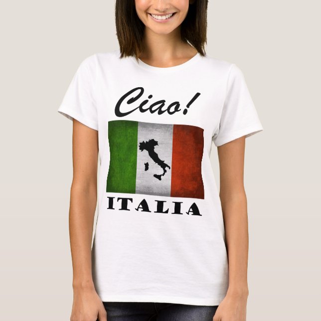 Camiseta Ciao! Mapa italiano da bandeira de Italia (Frente)