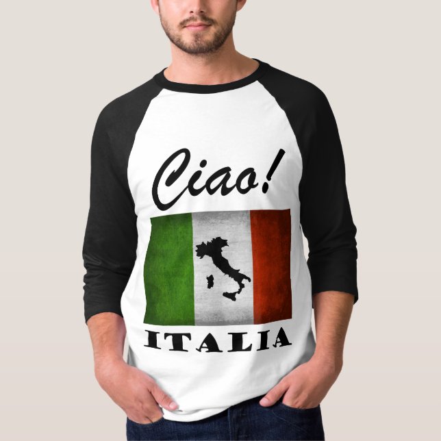 Camiseta Ciao! Mapa italiano da bandeira de Italia (Frente)
