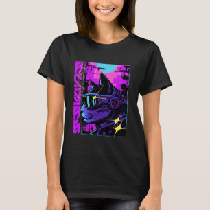 Camiseta Ciberpunk Futurista Gato Japonês Cyborg Distopia