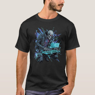 Camiseta Ciberpunk Hacker Esqueleto Gamer Gráfico Eletrônic