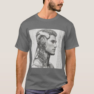 Camiseta Ciborgue Encantado: Design de Arte de Linha Minima