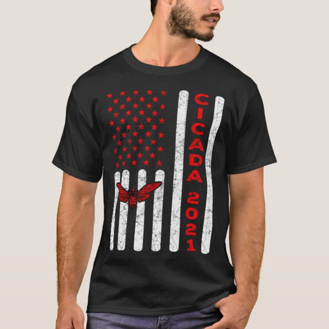 Camiseta Cicada Invasion 2021 Insect Brood X American Flag  (Frente)