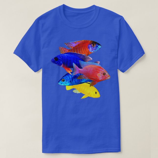 Camiseta Cichlides Africanos Criadores de Cichlid Peacock (Frente do Design)