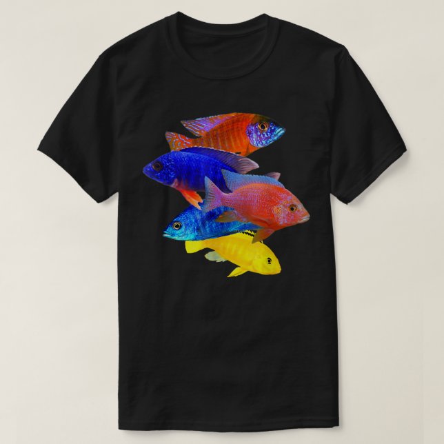 Camiseta Cichlides Africanos Criadores de Cichlid Peacock (Frente do Design)