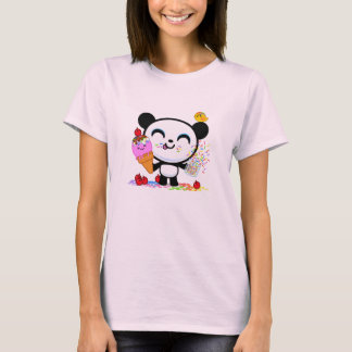 Camiseta Cici Panda ama Cones de Sorvete com Préguas